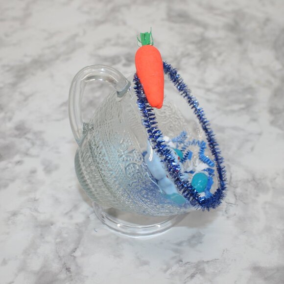 HAND CRAFTED Blue Bunny Rabbit Spring Decor Ornament Upcycled Cup Pastel Easter - Picture 3 of 12